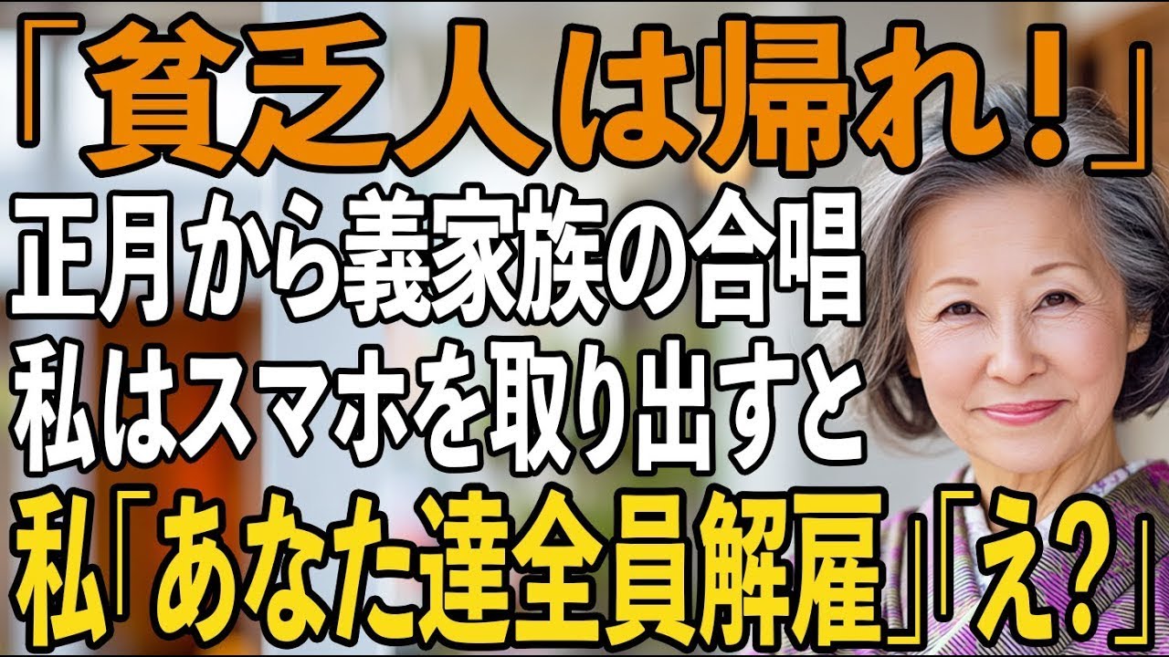 「正月から顔も見たくない、貧乏人は帰れ！」私を追い出す息子夫婦。義家族の帰れコールを聞き、私は微笑んでスマホを取り出した→直後、全員解雇で顔面蒼白【シニアライフ】【60代以上の方へ】
