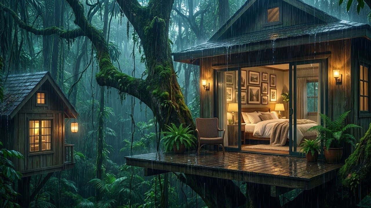 Cozy Forest Cabin Rain 🌧️ Calm Night Ambience for Deep Sleep