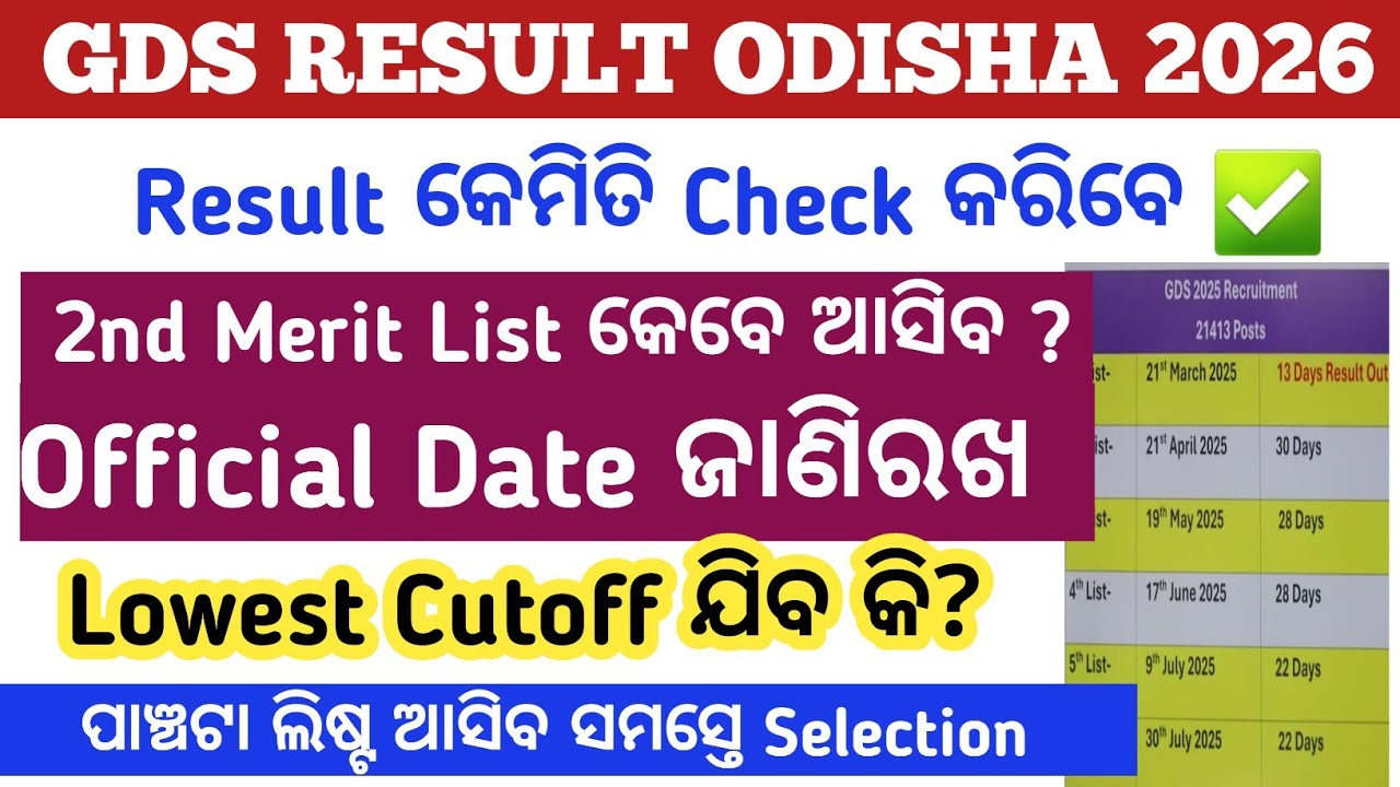 GDS RESULT 1ST MERIT LIST ODISHA 2026 !! OFFICIAL DATE ଜାଣିରଖ !! Result କେମିତି check ✅  କରିବେ!! 