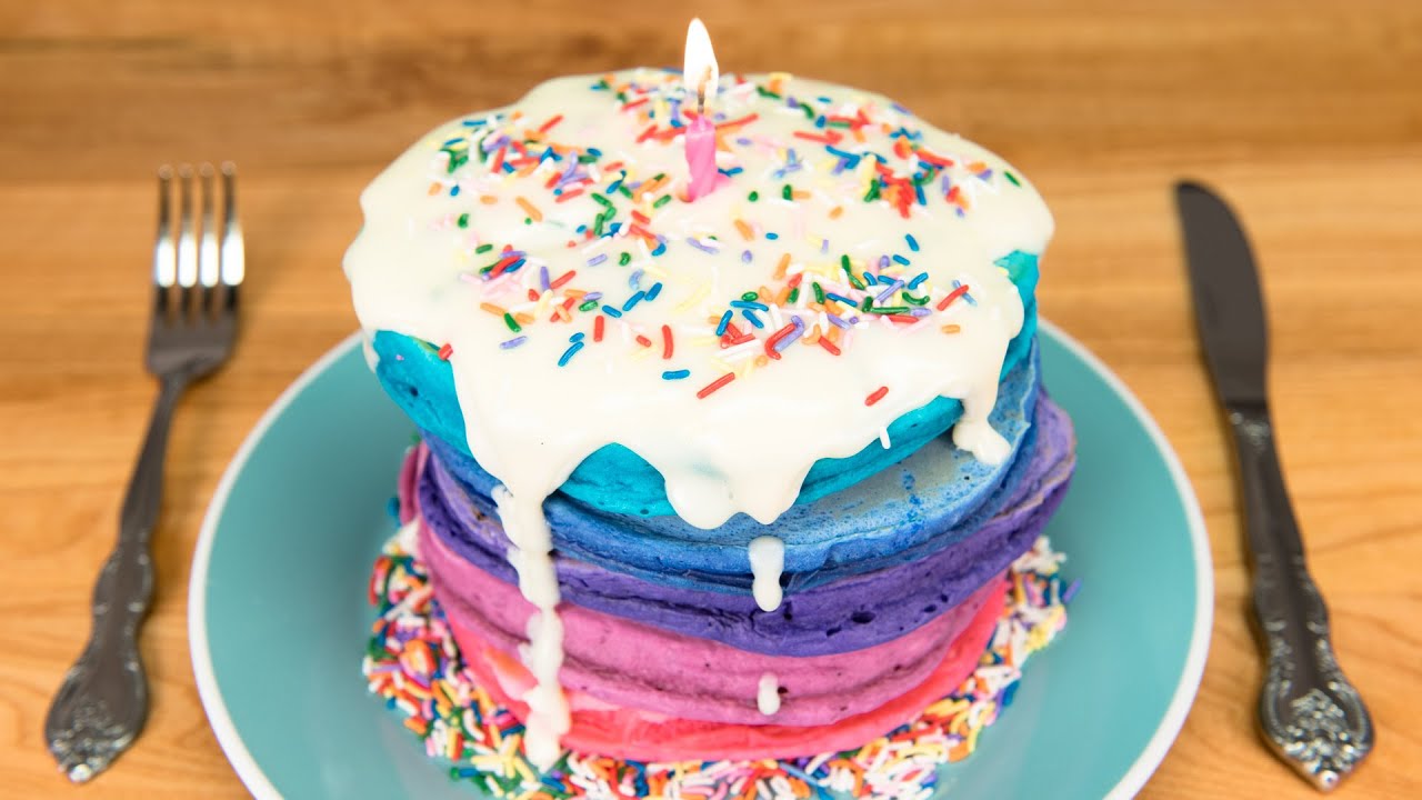Birthday Cake Pancakes with Cream Cheese Glaze from Cookies Cupcakes and Cardio