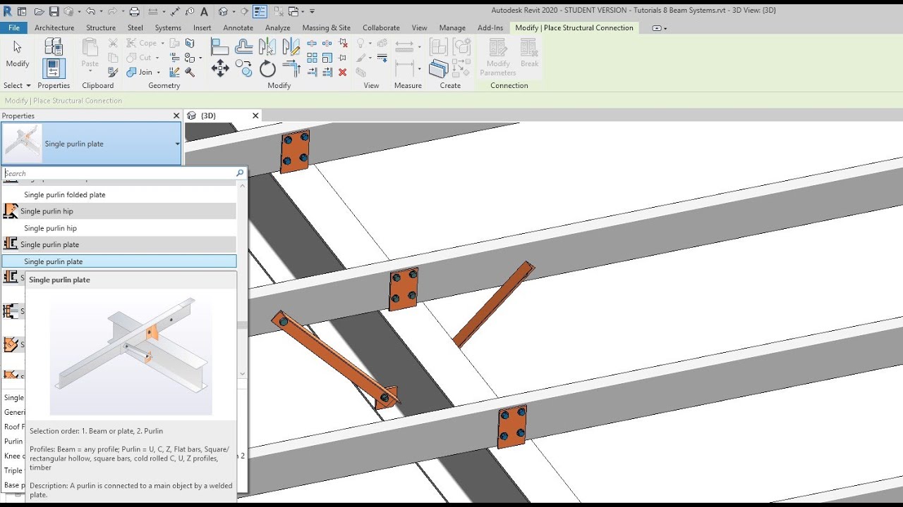 Tutorial 6, Part 2: Purlins and Girts Connection Details