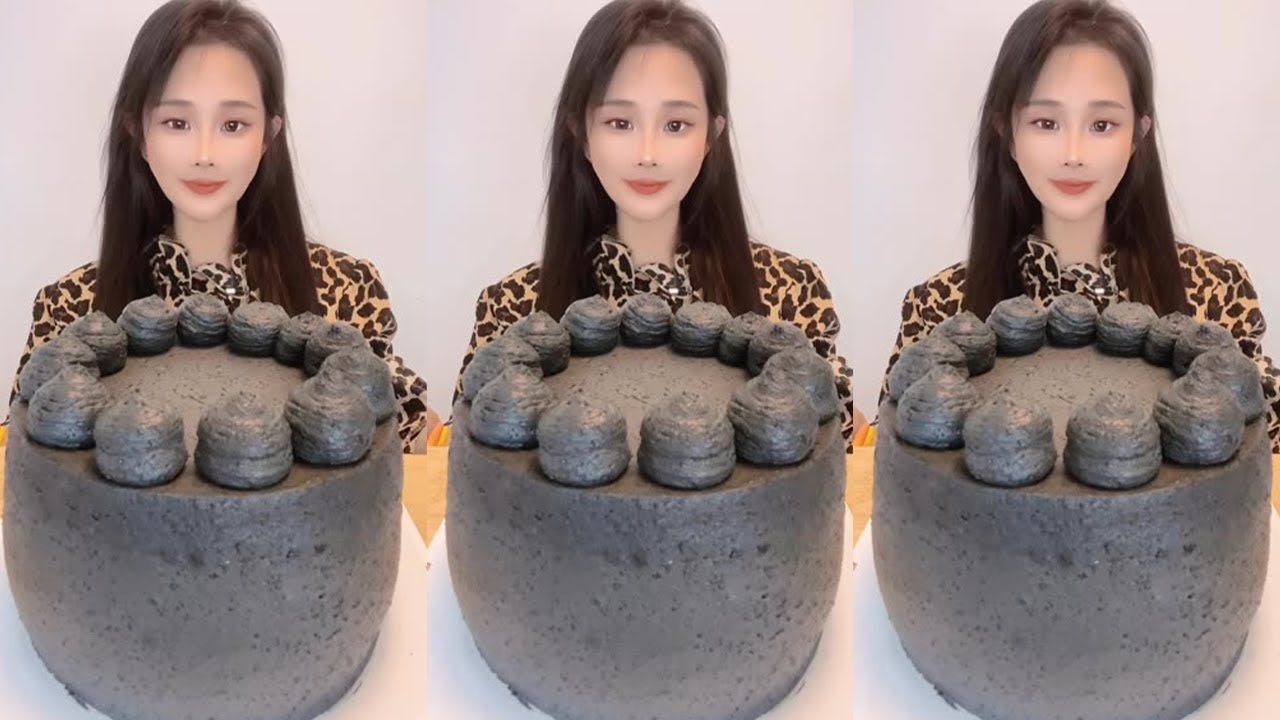 ASMR🍰Eating Black Sesame Blind Box Cake🍰 ( soft chewy sounds ) 크림 케이크 먹방 MUKBANG Satisfying