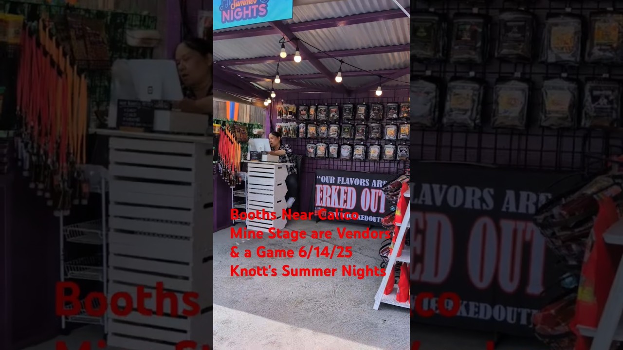 Booths Near Calico Mine Stage are Vendors & a Game: 2025 Ghost Town Alive! / Knott's Summer Nights