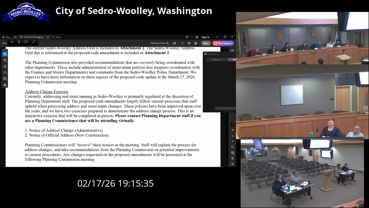 Sedro-Woolley Planning Commission Meeting for February 18, 2026