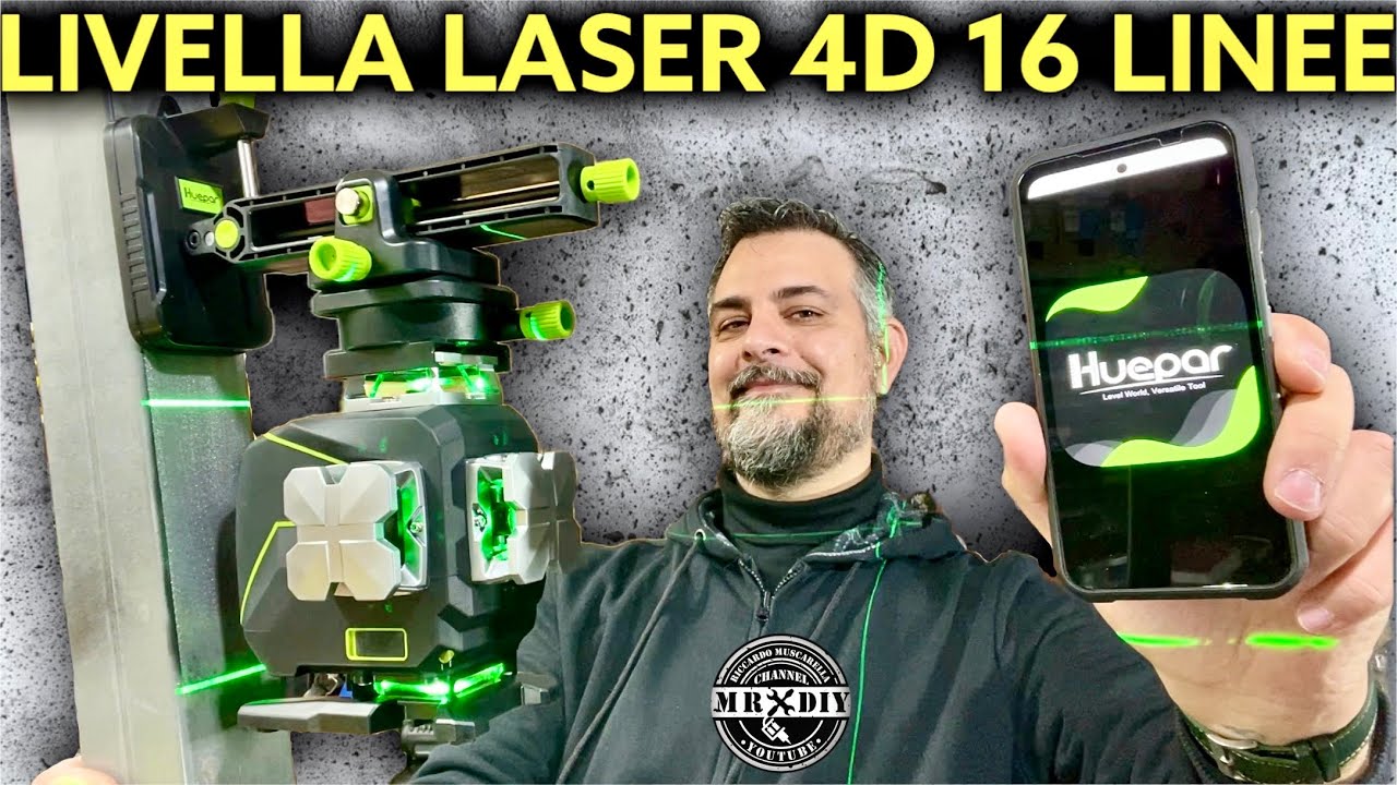 Livella laser verde 4D a 16 linee HUEPAR S04CG/CR. Livella autolivellante a 360 gradi. Professionale