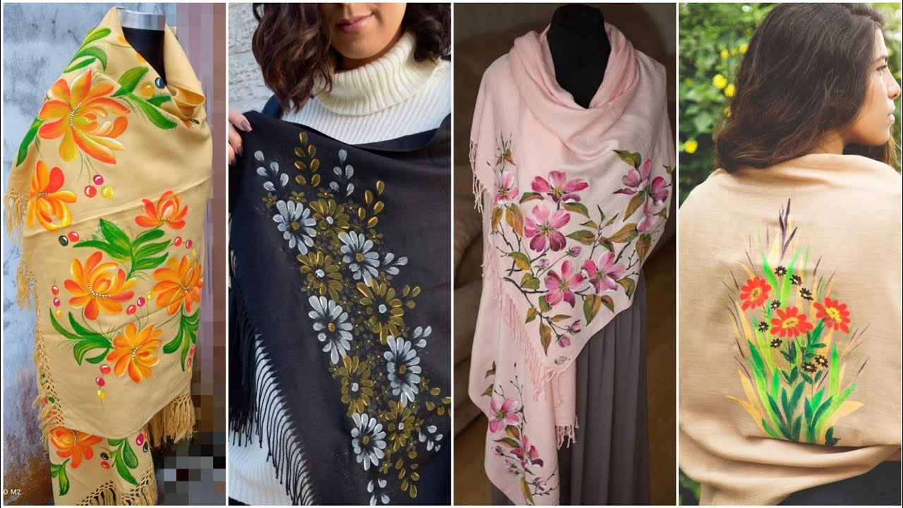 হ্যান্ড পেইন্টেড শাল || Hand Painted Shawl Collection🥰 *150+ Unique designs* shawl hand paint ideas👌