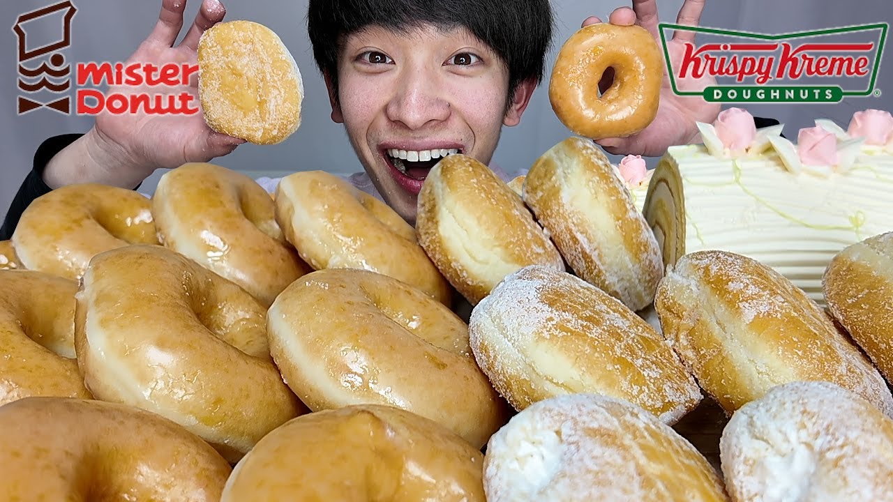 【大食い】大好きなミスドのエンゼルクリームとクリスピードーナツのオリジナルグレーズドを食べたらまじで一瞬の出来事すぎて夢かと思った