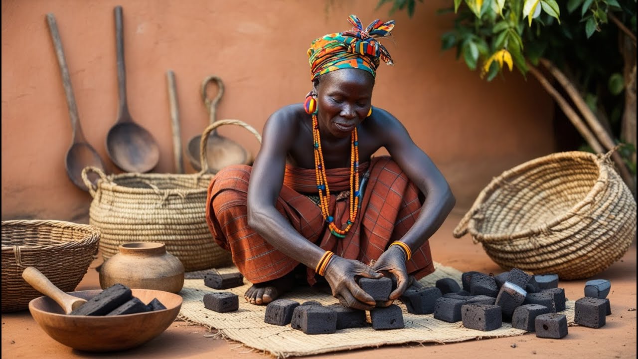 African Village Life: Making Reusable Charcoal Briquettes Using Wheat Flour & Charcoal Dust