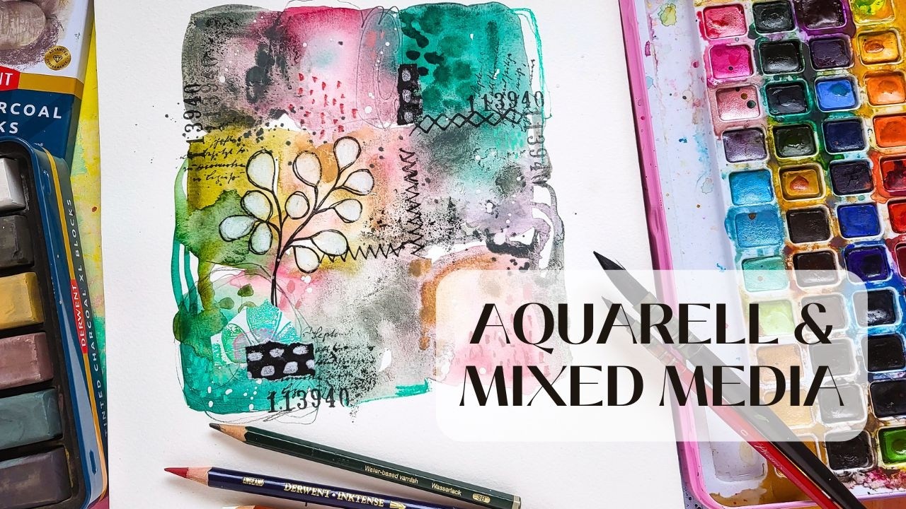 Abstrakt mit Aquarell und Mixed Media