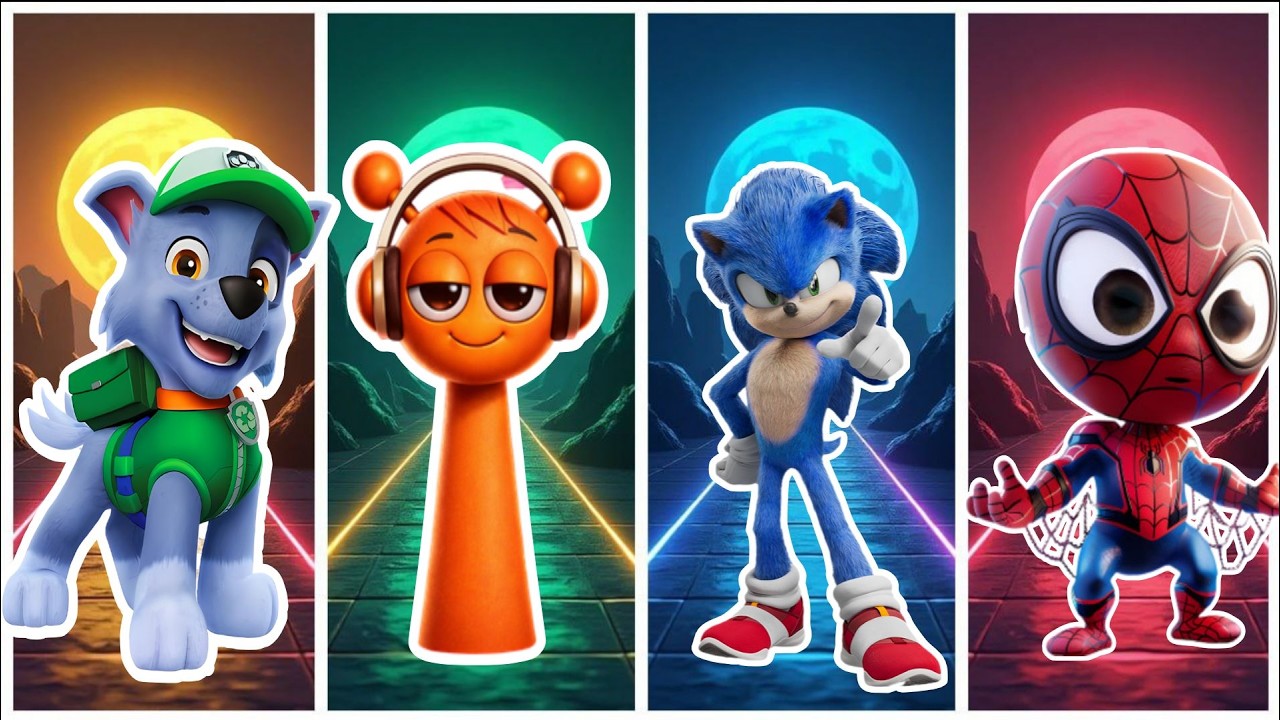 Spidey 🆚 Spurunki 🆚 Sonic 🆚 Paw Patrol in Tiles Hop EDM Rush🎶#76
