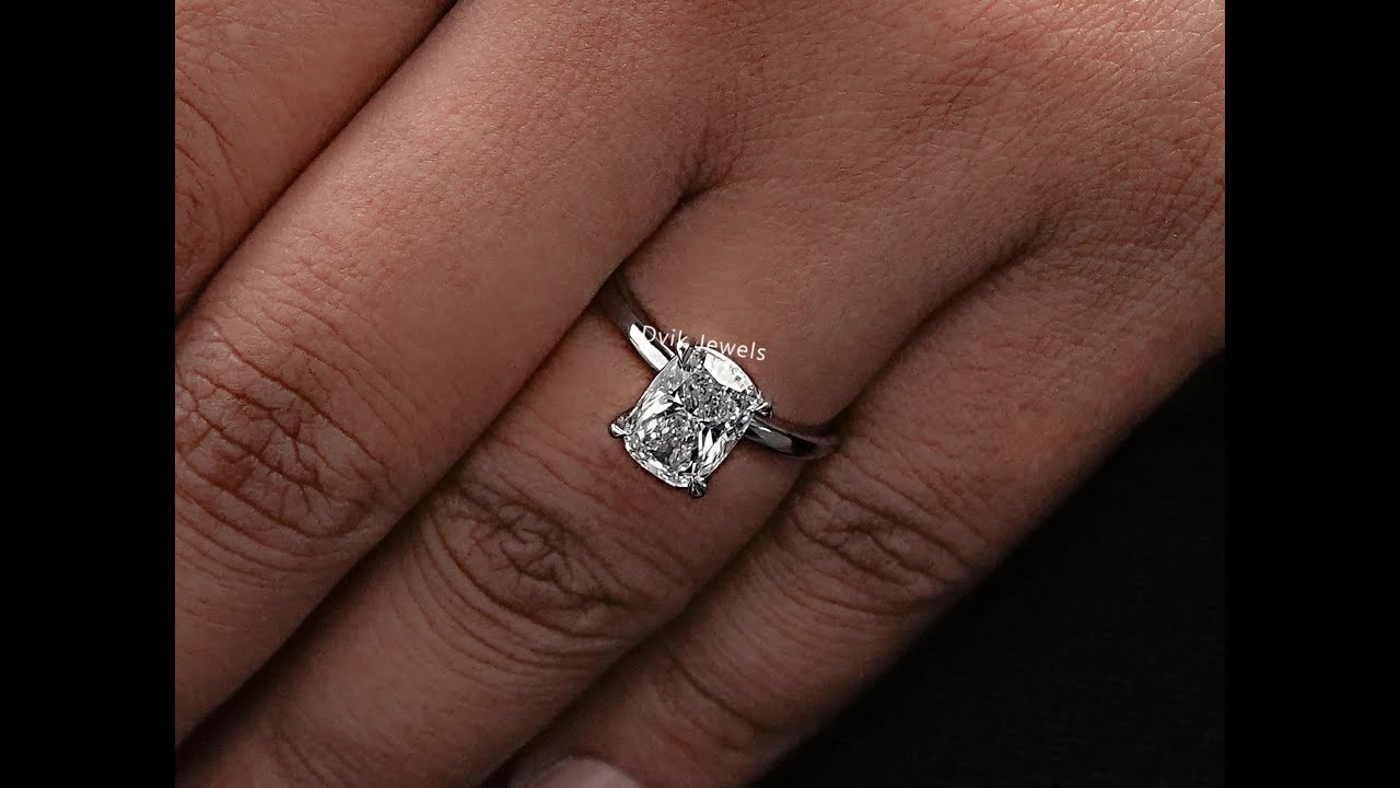 Cushion Lab diamond Solitaire Engagement Ring @Dvik-Jewels