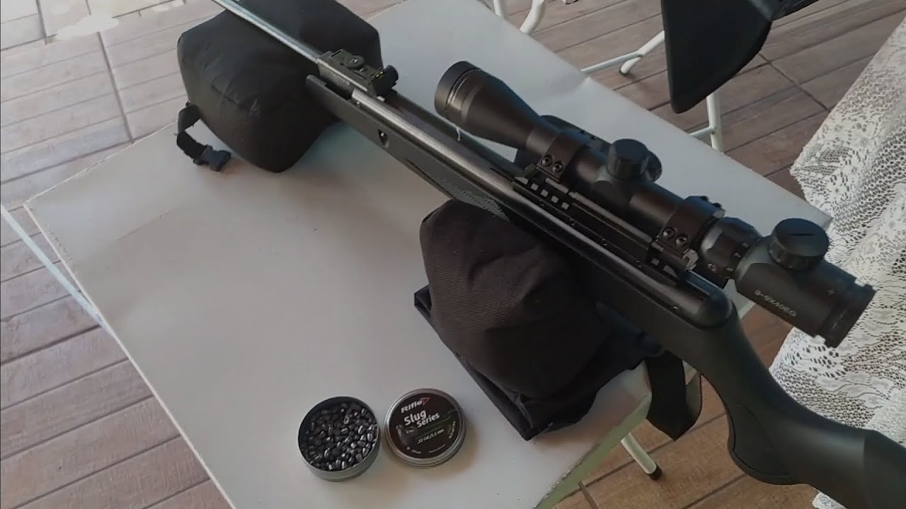 Black Hawk 5.5 70kg e slug rifle 1.18 agrupamento teste slug a 25 metros na trena