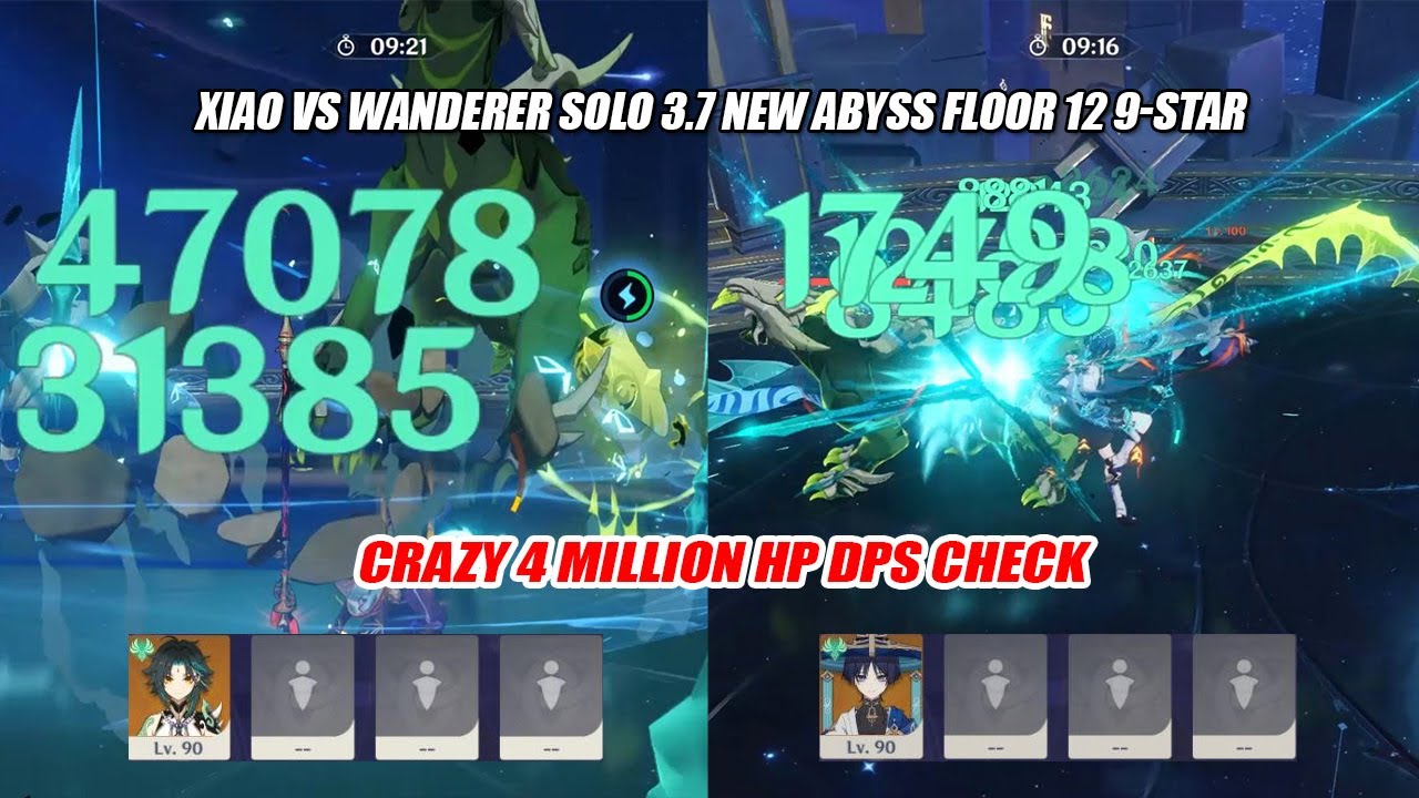 Xiao vs Wanderer Solo 3.7 New Abyss Floor 12 9-Star - Crazy 4 Million HP DPS Check