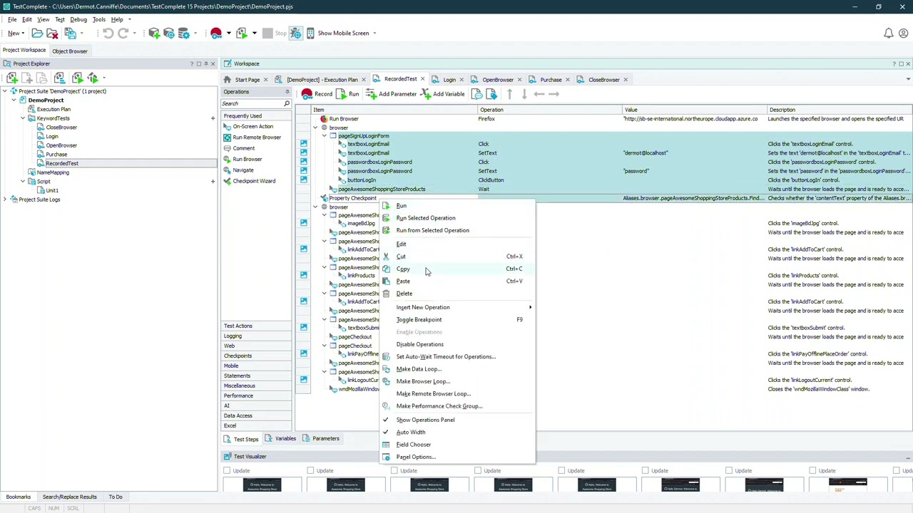 TestComplete - modularising keyword tests