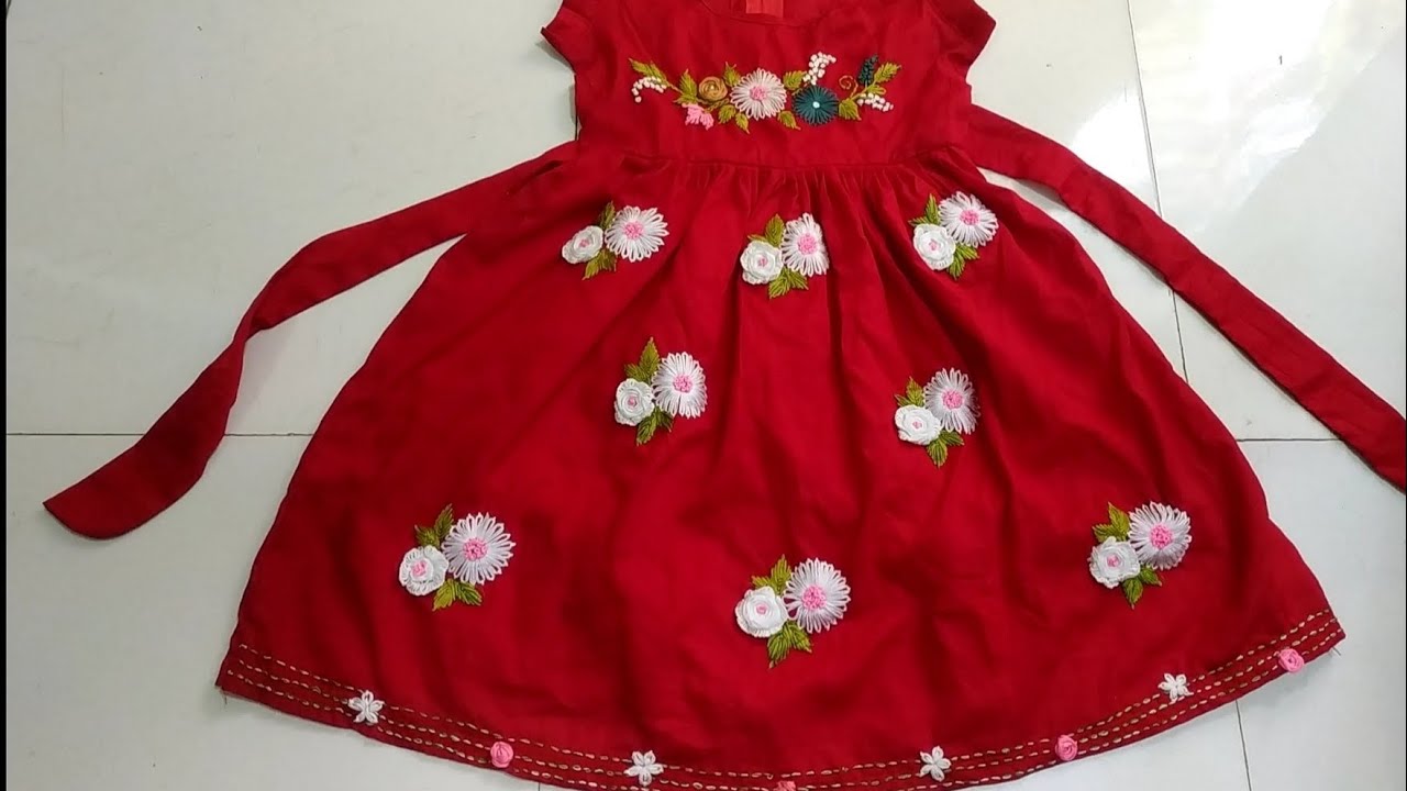 লাল টুকটুকে একটা বেবি ফ্রকের উপরে কাজ করলাম।Hand embroidery. 