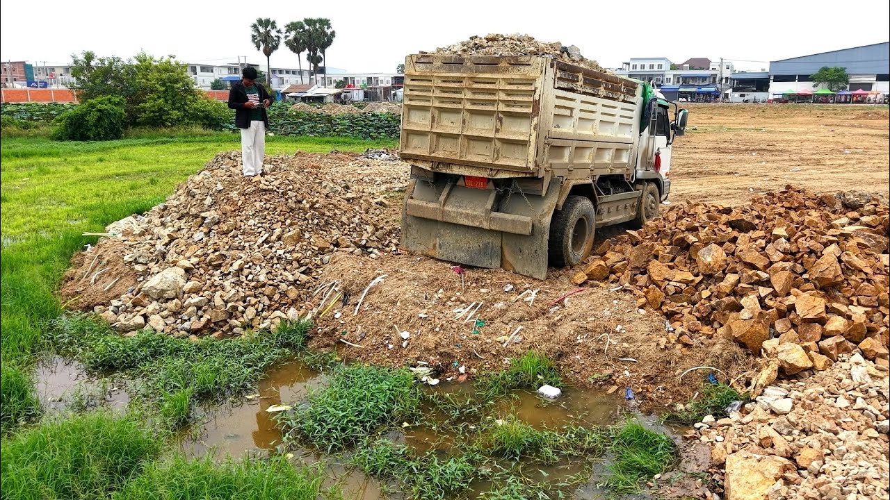 Part 02.Huge size project by using Bulldozer Komatsu D31p working Cutting soil &dump truck unloading
