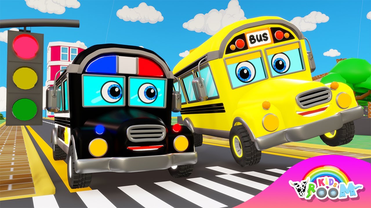 5 маленьких автобусов против полицейской машины + песня-счёт! | Детские песни «Врум-Врум»
