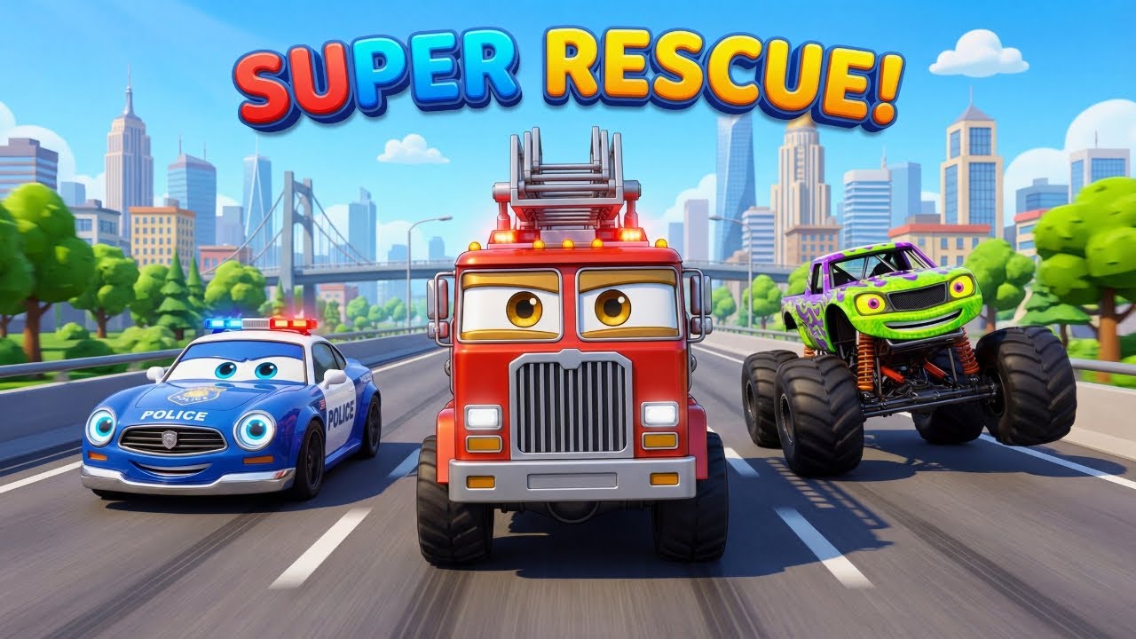 Piosenka o radiowozie i wozie strażackim! 🚨 Super Rescue Team | Piosenki o pojazdach dla dzieci