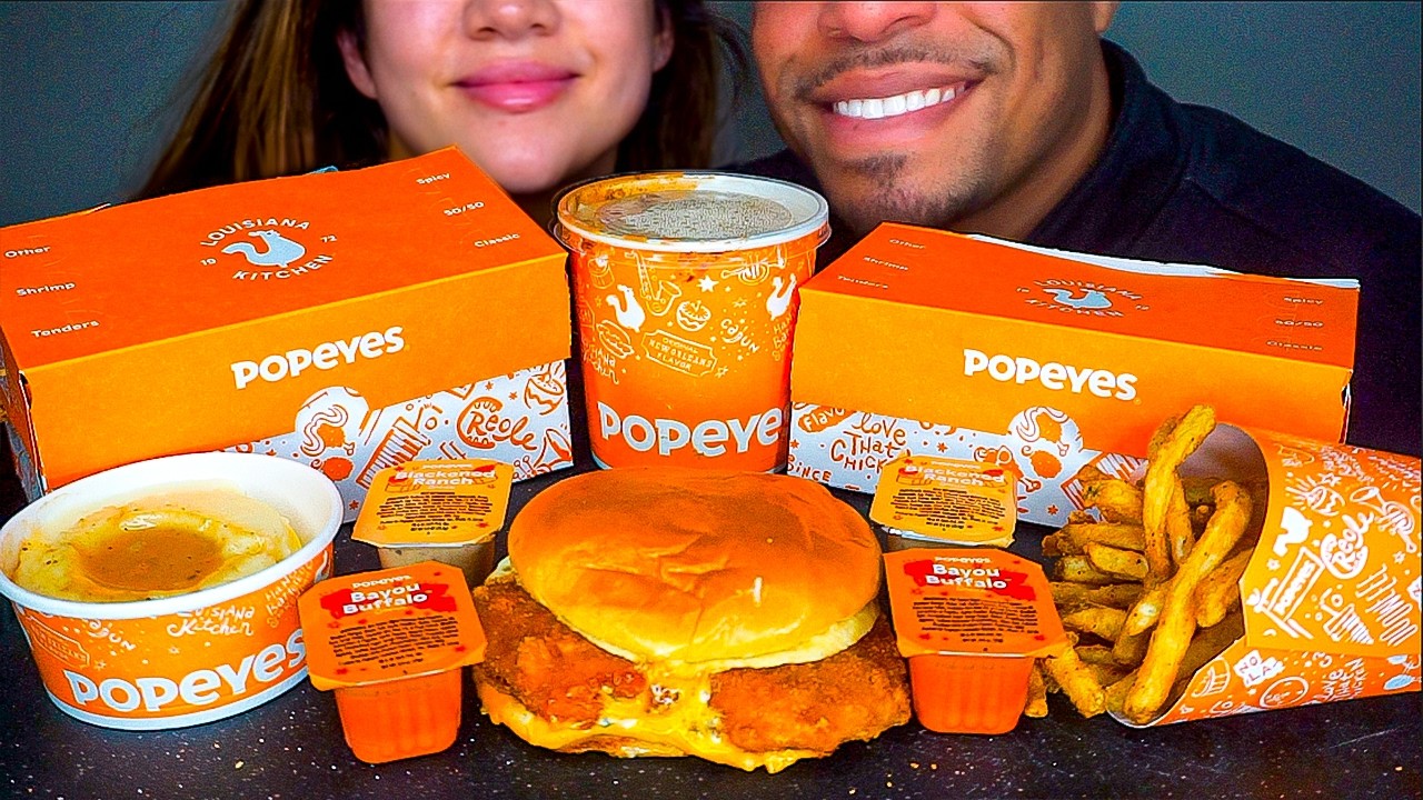 POPEYES CHICKEN TENDERS EATING SOUNDS WITH WIFE MEAL ASMR MUKBANG JERRY