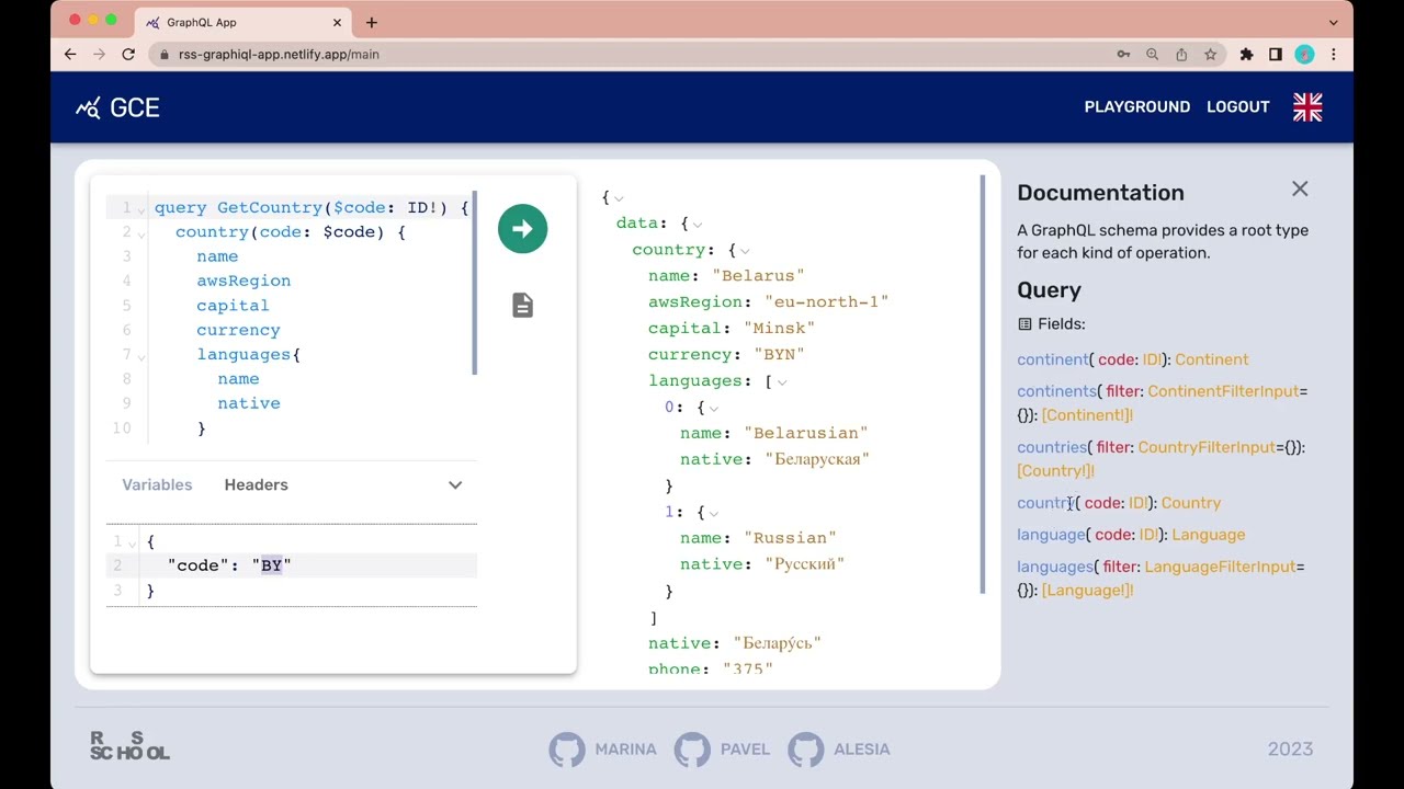 GraphiQL Country Explorer - how to use the app