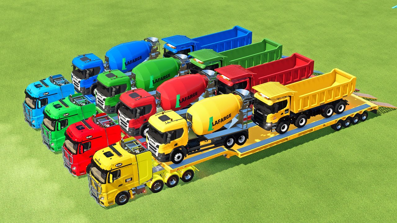 TRANSPORTING EXCAVATOR, DUMP TRUCK, BULLDOZER, POLICE CARS TO GARAGE WITH MAN TRUCK - FS22