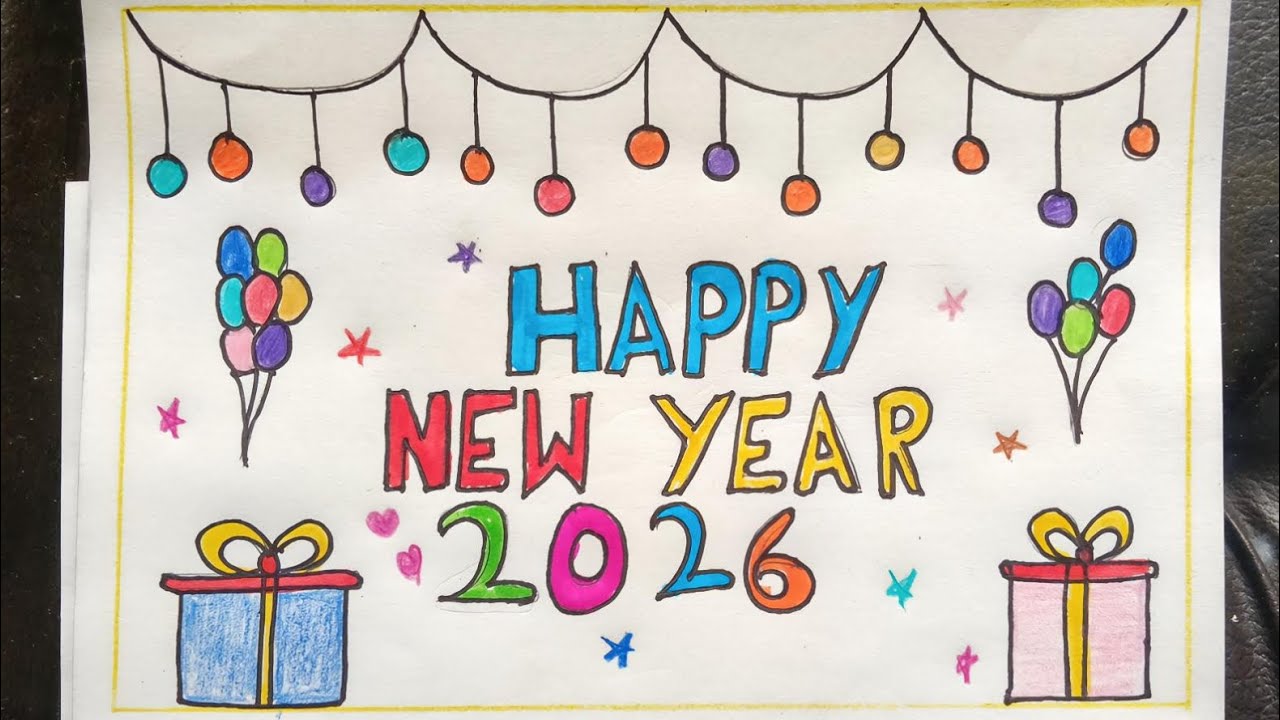 🎉 Happy New Year 2026 Drawing | Easy & Colorful New Year Card Drawing 🎨#drawing #art #newyear 