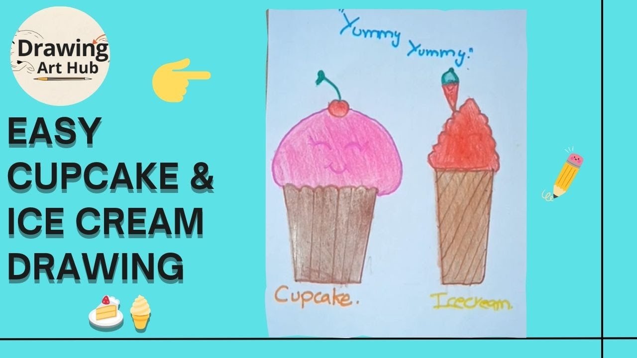 Easy Cupcake & Ice Cream Drawing 🍰🍦 | Cute Drawing for Kids | Drawing Art Hub