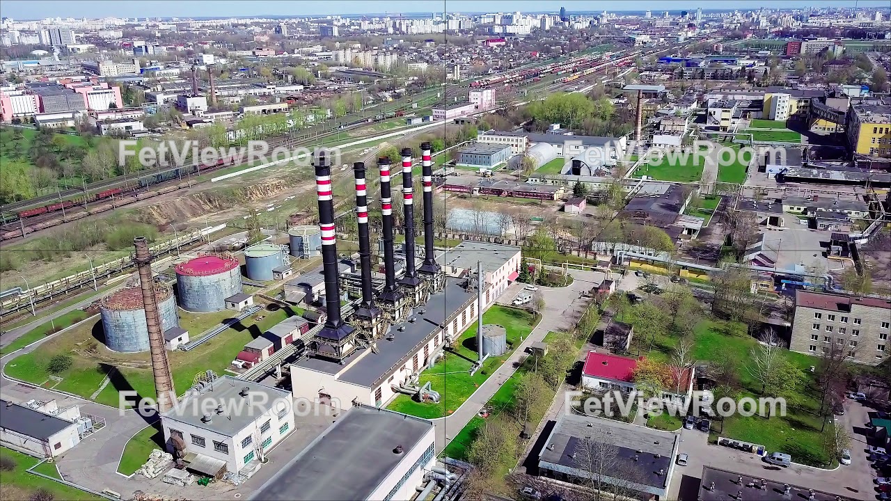 Spring city from above. Railway in Industrial zone