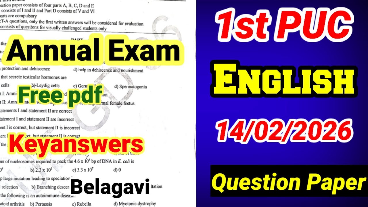 1st PUC English Annual Exam Question Paper 2026 With Answers Kseab