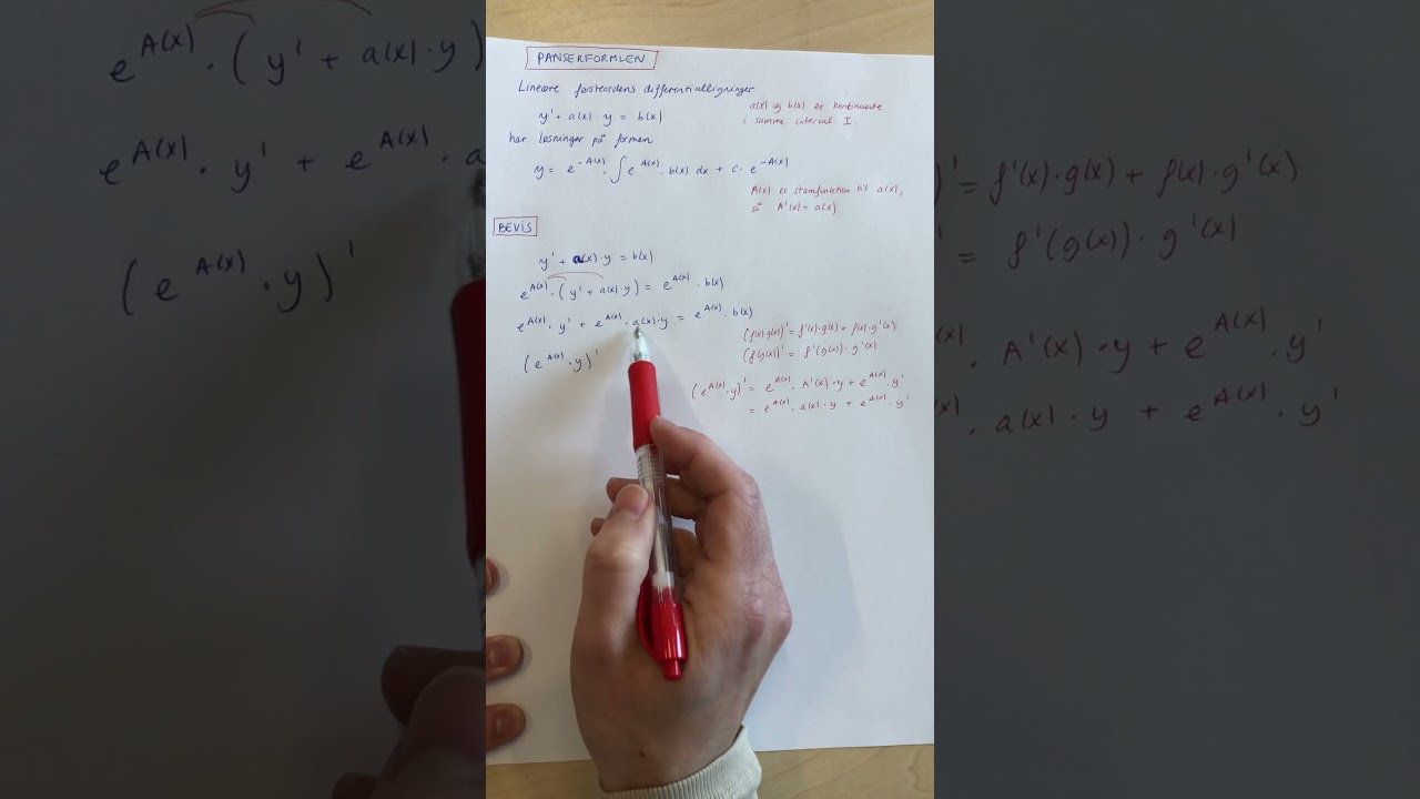 Bevis for panserformlen til lineære førsteordens differentialligninger