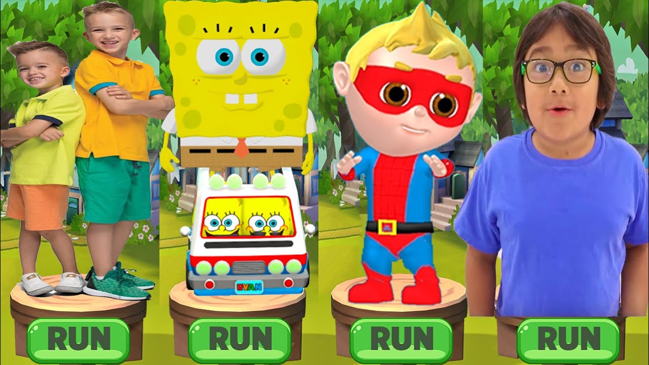 Tag with Ryan vs Vlad and Niki Run vs SpongeBob Run - All Characters All Costumes