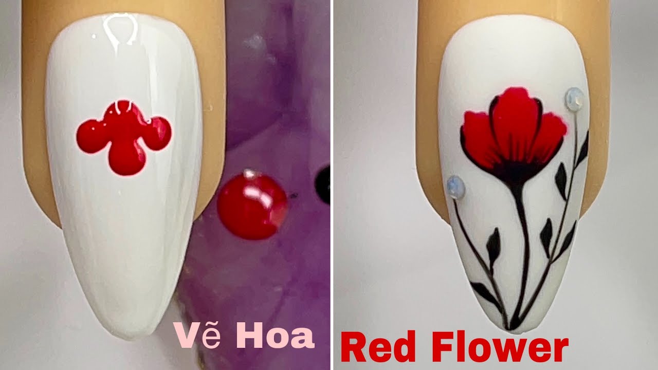 Easy Red Flower Nails Art For Beginner 💖Vẽ Hoa Xuân Hè 💅New Nails Design 💝 New Nails