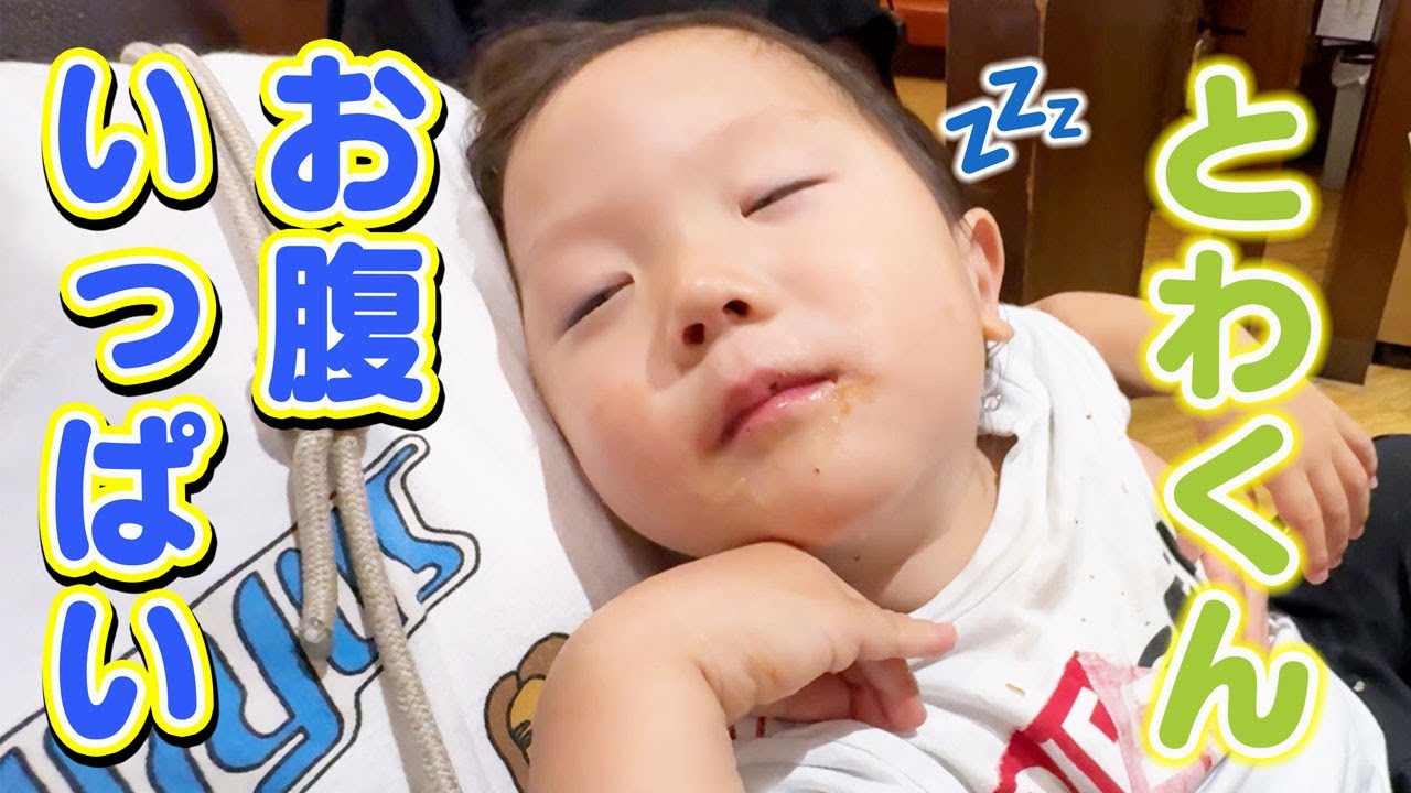 【まさかの寝落ち】初のステーキのどんを食べてお腹いっぱい爆睡とわくん