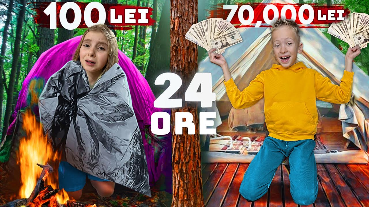 Partea 2 💰 SĂRAC în CORT ⛺ vs BOGAT în AUTORULOTĂ 🚐 24 de ORE SUPRAVIEȚUIM în CAMPING ⏰