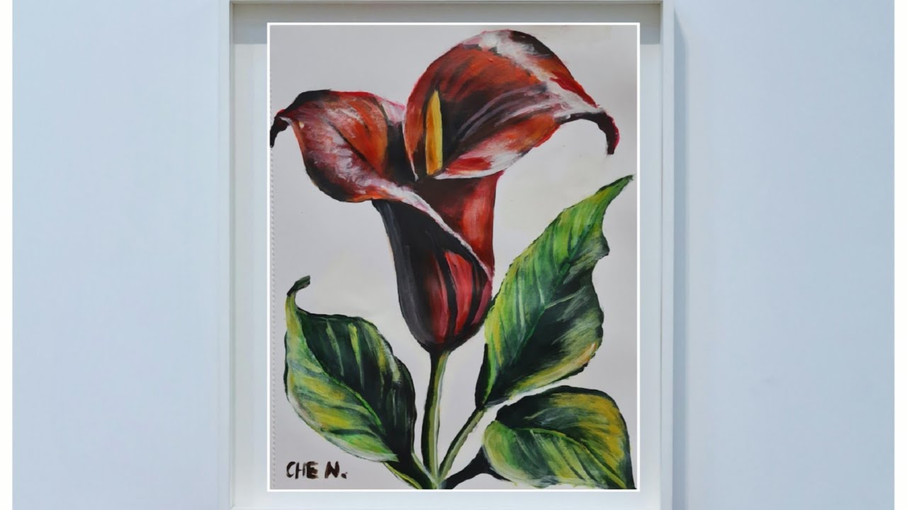 RED CALLA LILY FLOWER ACRYLIC PAINTING TUTORIAL BY Cheryl Navarro 