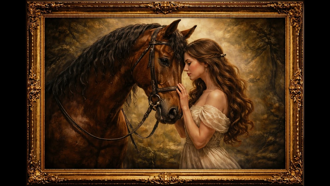 Horse & Owner Bond in Gold Frame | Elegant TV Screen Art | 2 Hours | Oil Painting