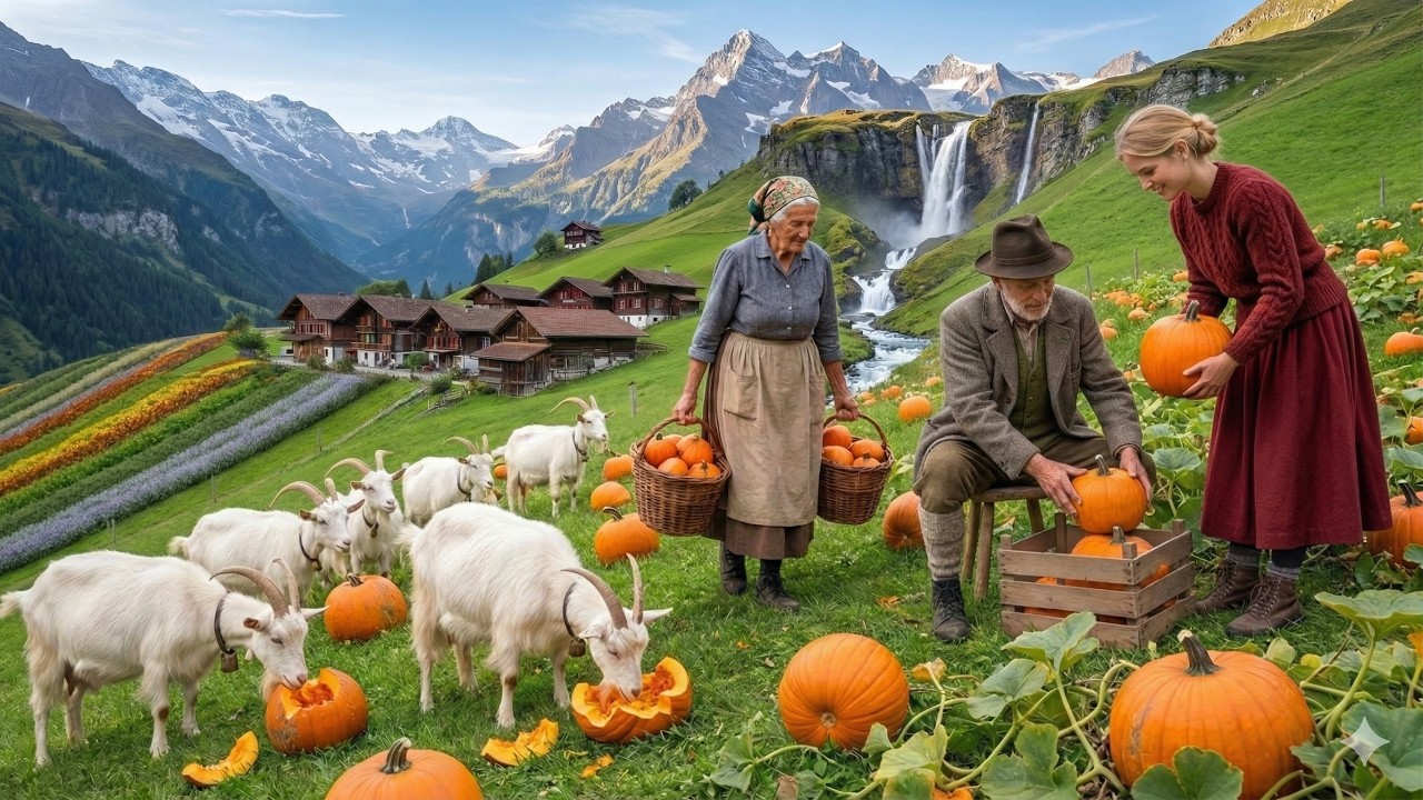 Simple life - Beautiful villages, the lives of people harvesting pumpkins and raising livestock.