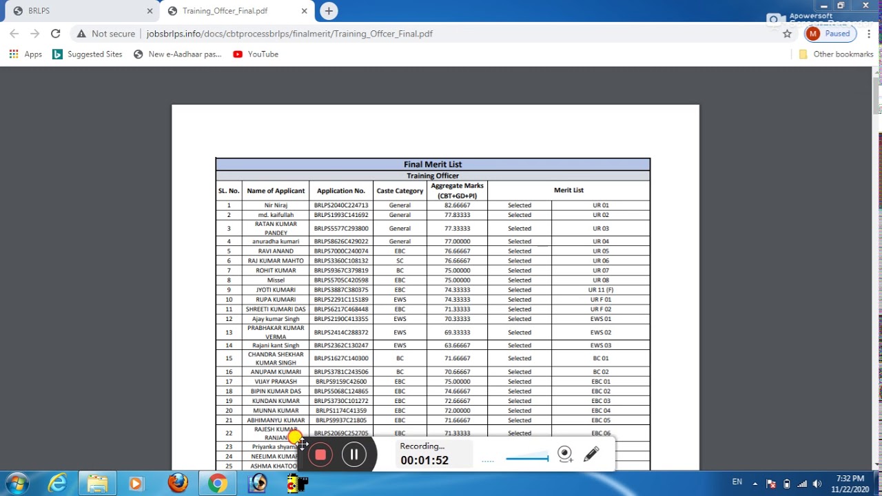 #biharjeevika || bihar jeevika final result merit list of block project manager,training officer