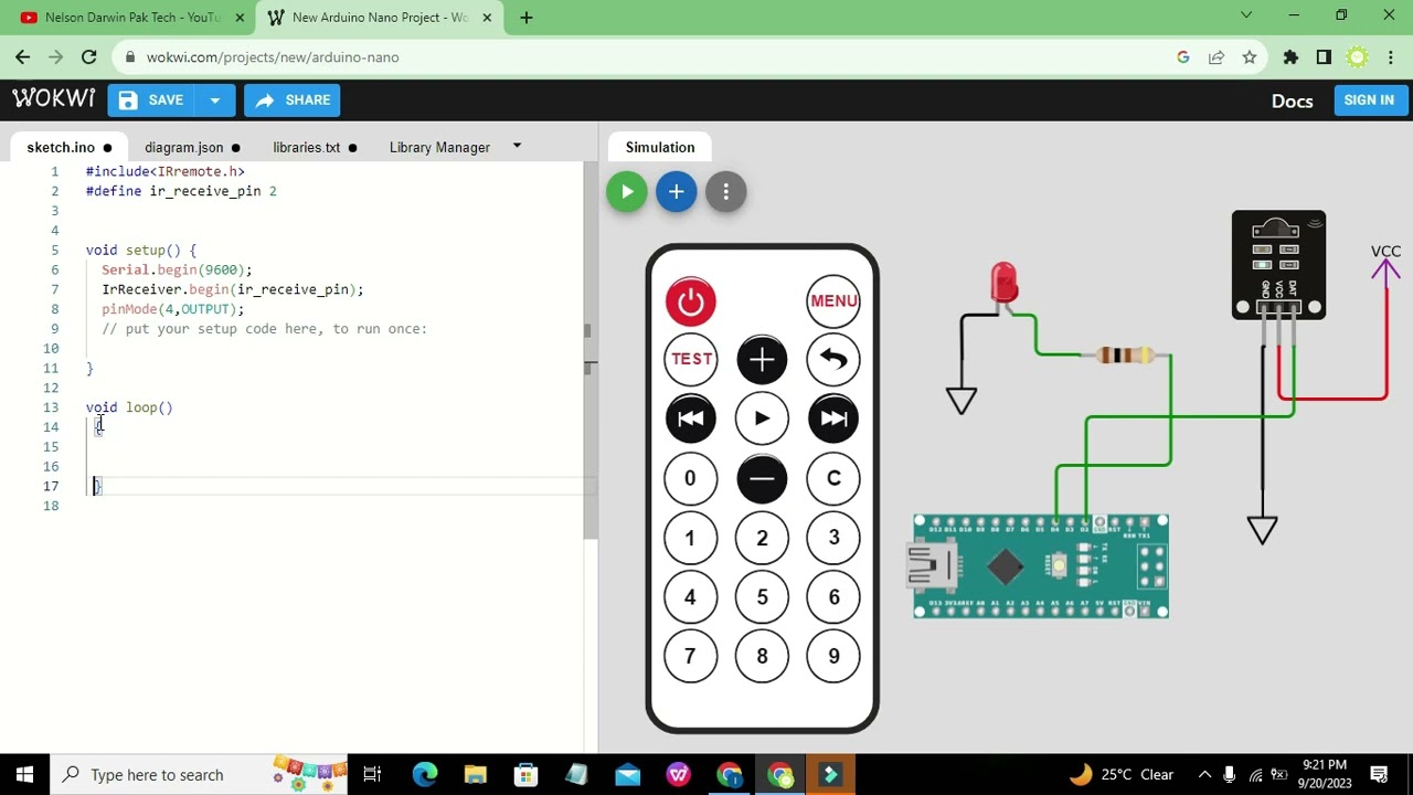 online simulation of controlling the devices with IR transmitter and receiver with arduino nano
