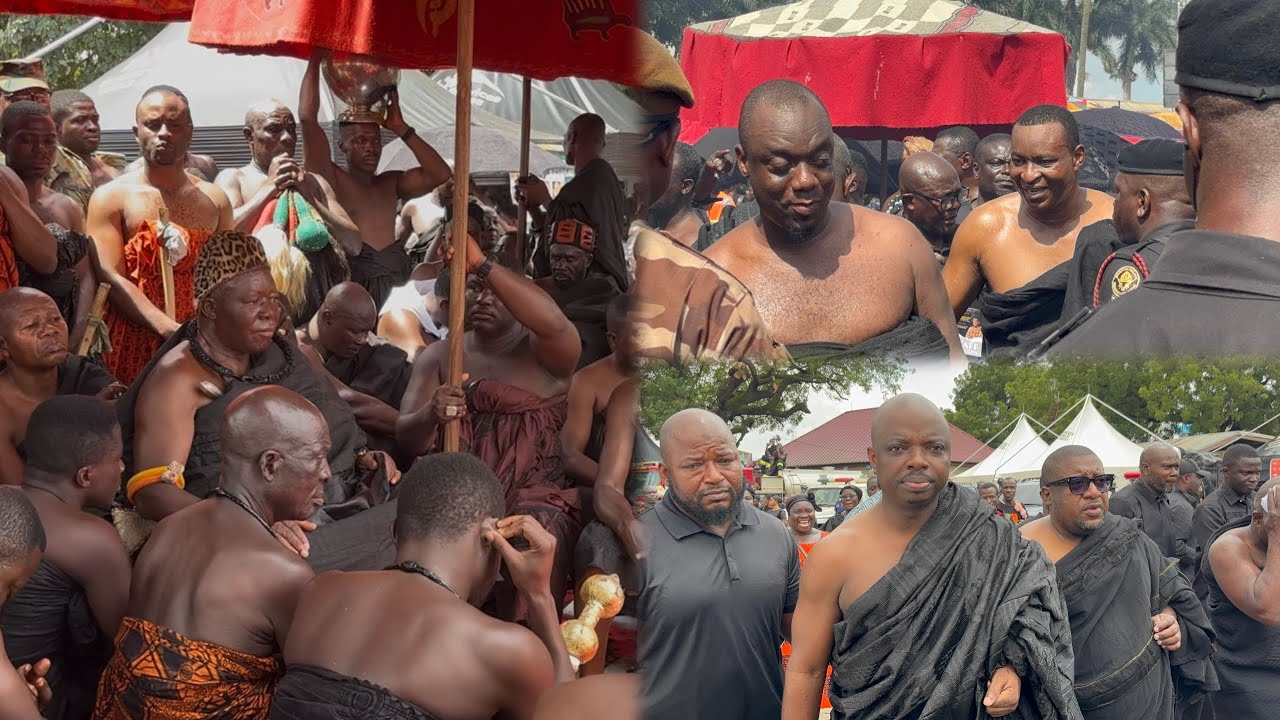 Chairman wontumi, Abronnye, and NPP big wigs bow before Otumfour to pay last respect to Asantehemaa.