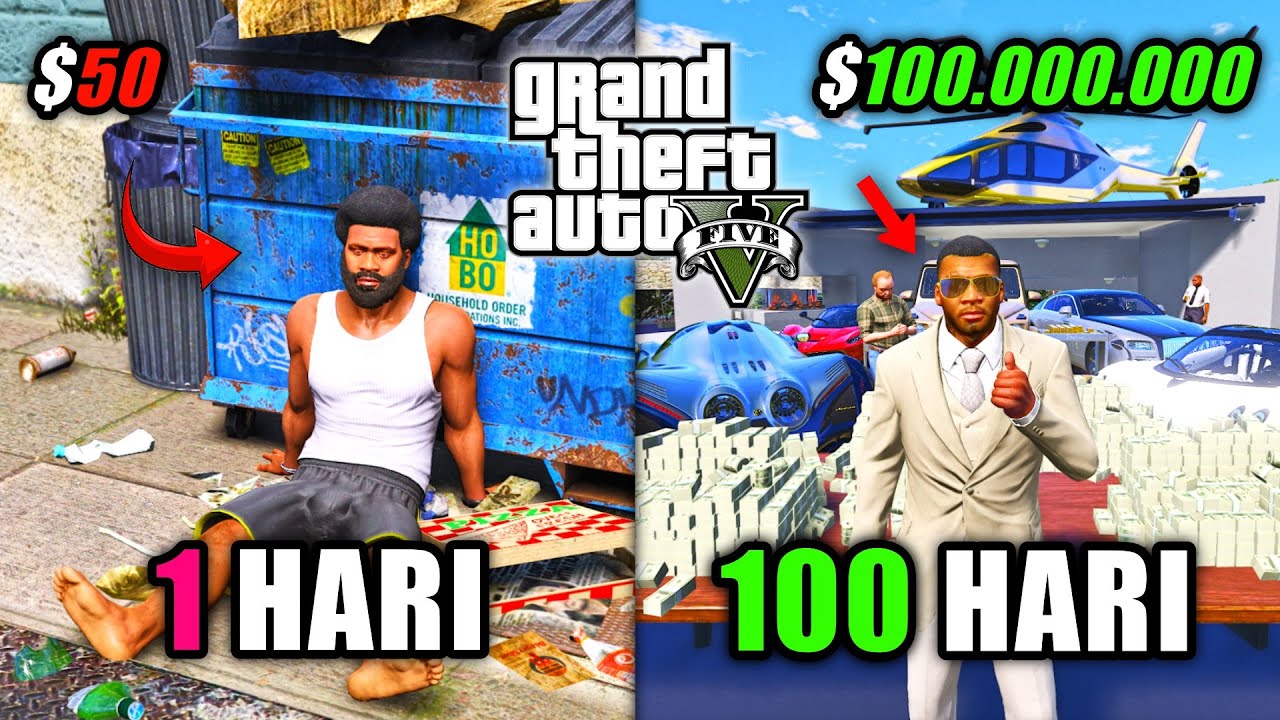 100 HARI DI GTA 5 !! DARI SEORANG GEMBEL SAMPE MENJADI SULTAN - GTA 5 MOD