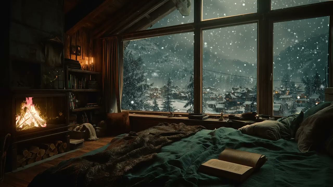 Winter Sound Firelight Holding Back the Night Wind | Relaxing Background Music 🔥🌬️🌌