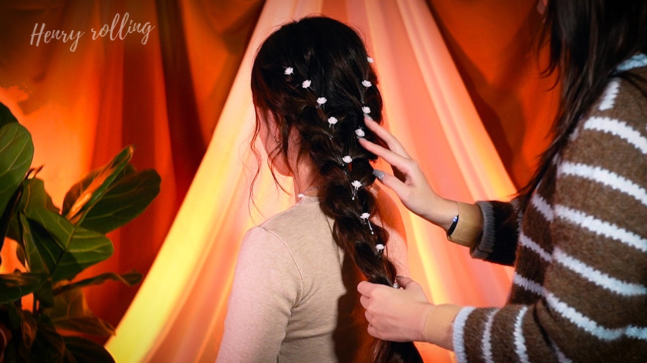 Asmr Perfectionist Poetic Hair Styling With Small Flower Accessories On Very Long Hair