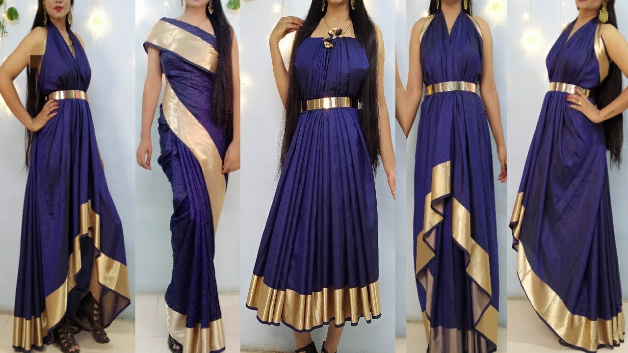 Saree Dreaping In Western Style/How to wear saree as dress/4 WAY DREAP SAREE IN WESTERN STYLE/no sew