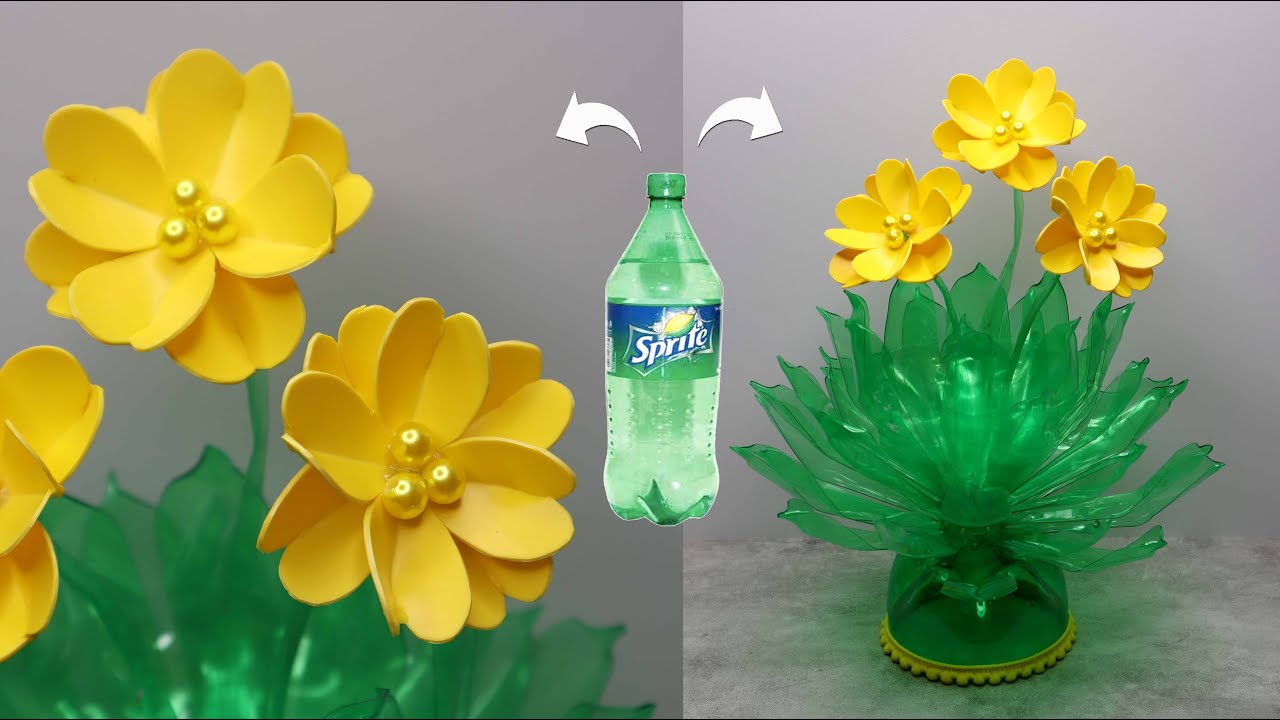 Plastic Bottle Craft Ideas !! Beautiful flower from sprite bottle | Membuat bunga hias botol bekas