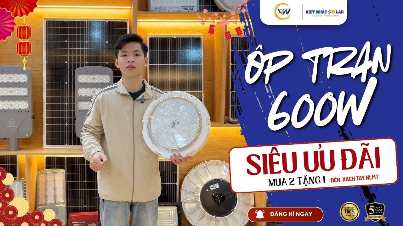 Đèn năng lượng mặt trời - Đèn ốp trần 600w phiên bản cải tiến cho không gian sống.