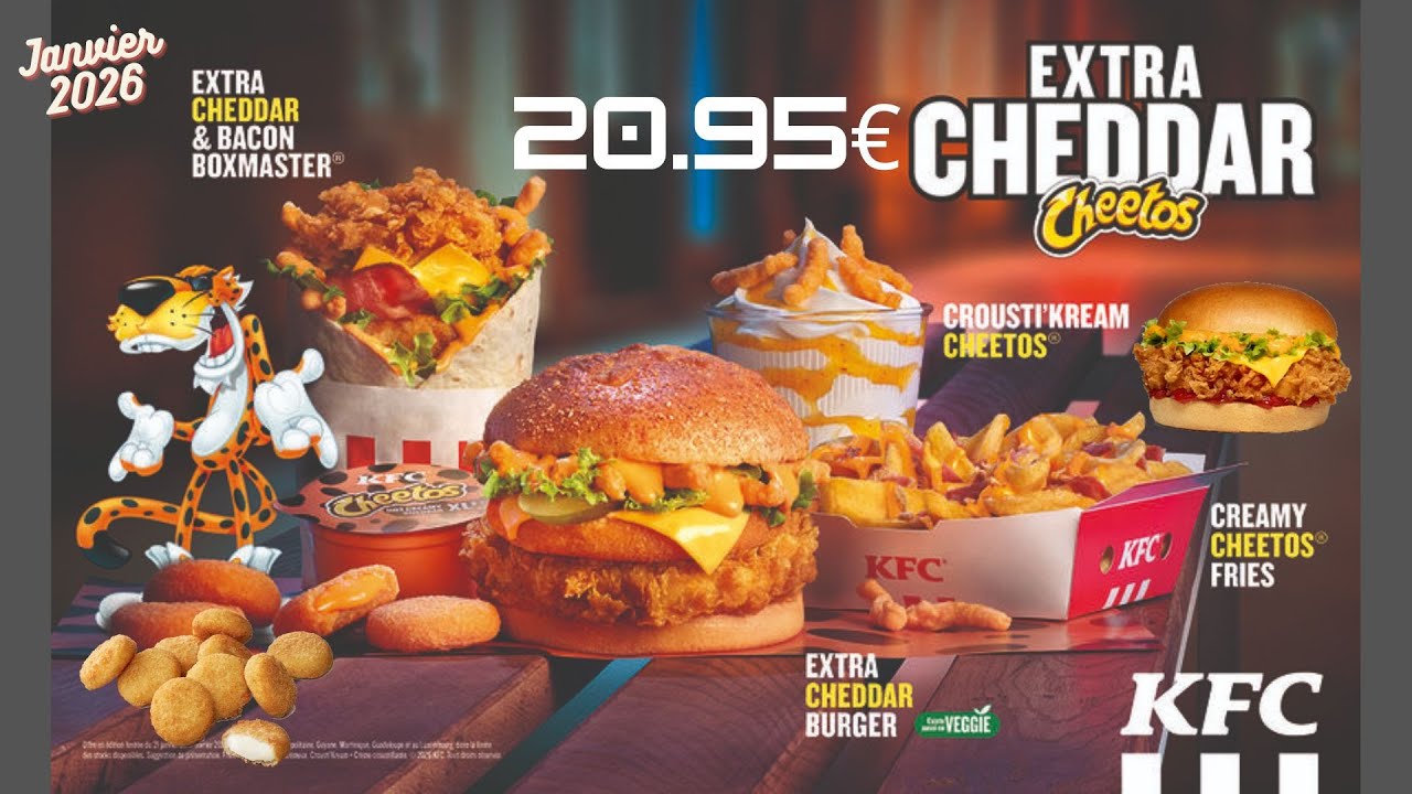 KFC x Cheetos Crousti' Fromage Crispy Burger Chicken,  KFC France (2026) CHEETOS = NUL
