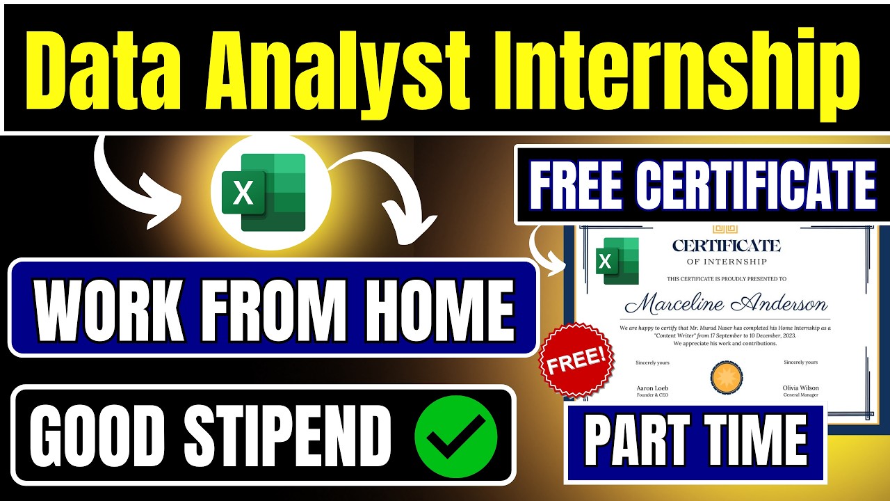 Part time - Data Analyst internship | Work from Home | Stipend + Certificate 🔥