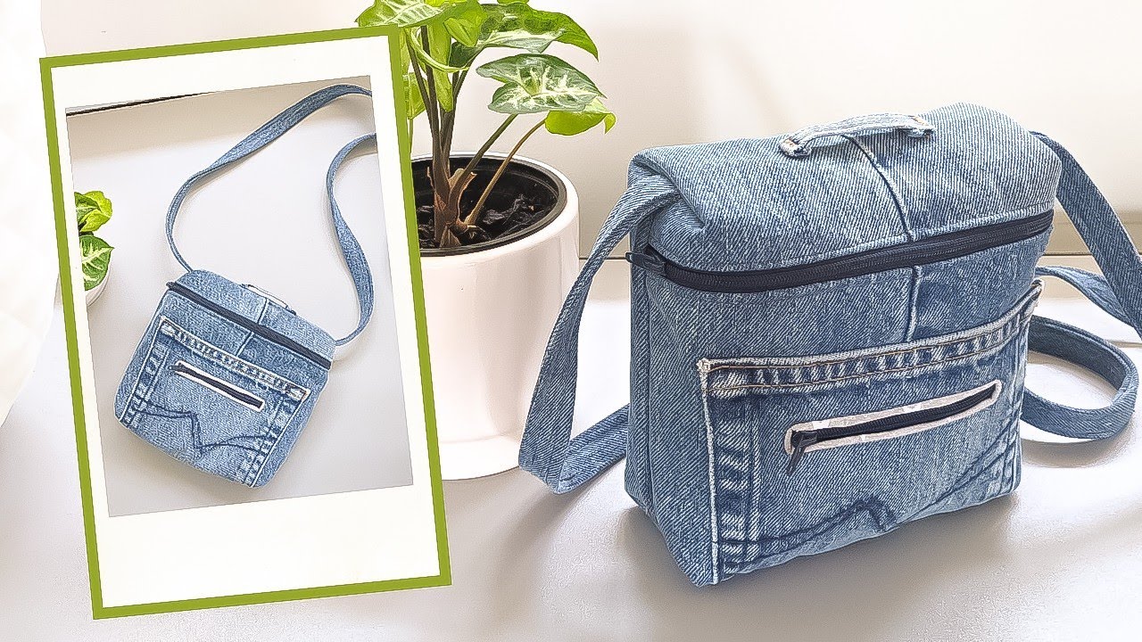 DIY Small Square Denim Crossbody Bag with Zipper Out of Old Jeans | Upcycle Craft | Bag Tutorial