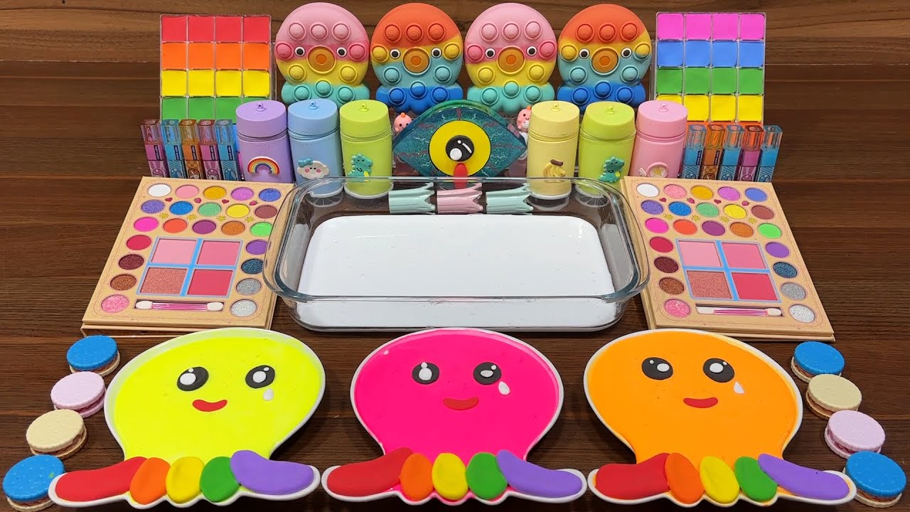 RAINBOW OCTOPUS I Mixing random into Glossy Slime Slime I Satisfying YEN Slime Video #633